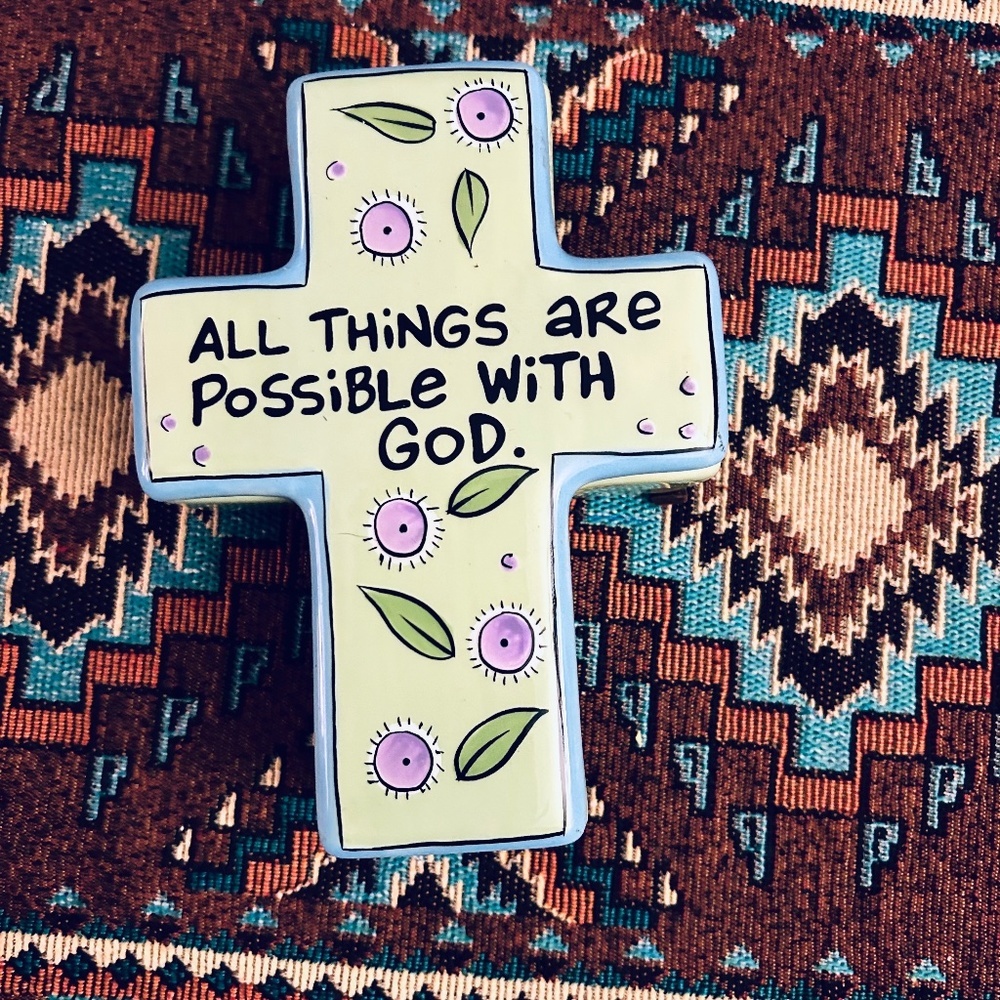 Louise Veasay Our Name Is Mud Ceramic Cross Box Painted All Things Are Possible - Picture 2 of 4